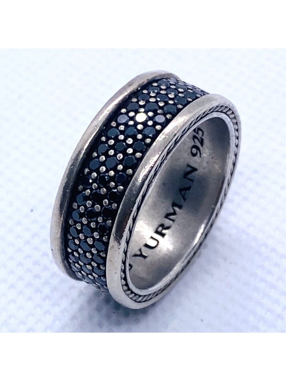 David Yurman Streamline 3 Row Black Diamond Sterling Silver Band Size 10